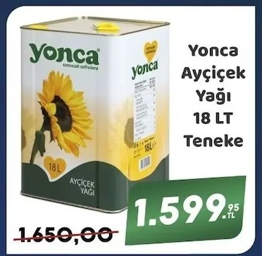 Yonca Ayçiçek Yağı 18 Lt Teneke