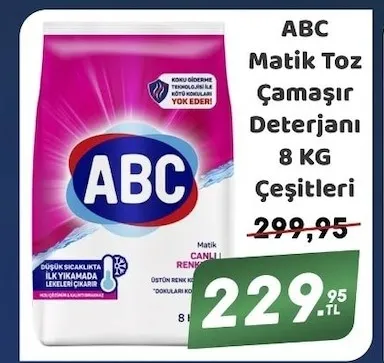 Abc Matik Toz Çamaşır Deterjanı 8 Kg Çeşitleri