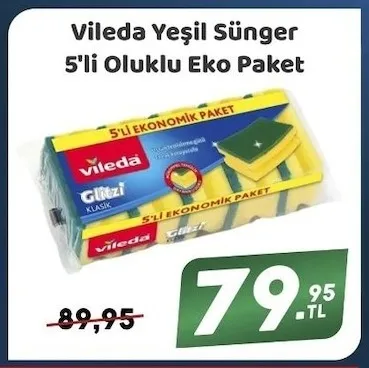 Vileda Yeşil Sünger 5'Li Oluklu Eko Paket