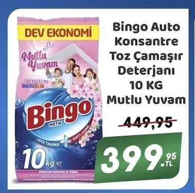 Bingo Auto Konsantre Toz Çamaşır Deterjanı 10 Kg Mutlu Yuvam