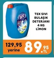 Tex Sıvı Bulaşık Deterjanı 4 Kg Limon