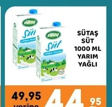 Sütaş Süt 1000 Ml Yarım Yağlı