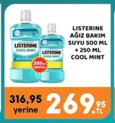 Listerine Ağız Bakım Suyu 500 Ml + 250 Ml Cool Mint