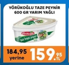 Yörükoğlu Taze Peynir 600 Gr Yarim Yağli