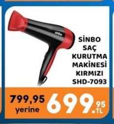 Sinbo Saç Kurutma Makinesi Kirmizi Shd-7093