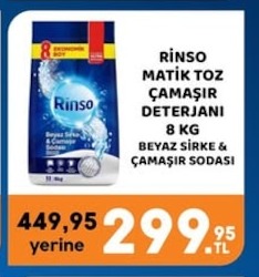 Rinso Matik Toz Çamaşır Deterjanı 8 Kg Beyaz Sirke & Çamaşır Sodası