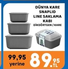 Dünya Kare Snaplid Line Saklama Kabı Dikdörtgen / Kare