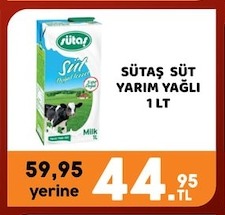 Sütaş Süt Yarim Yağli 1 Lt