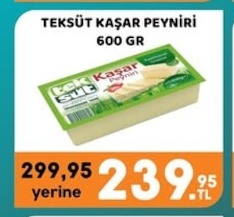 Teksüt Kaşar Peyniri 600 Gr