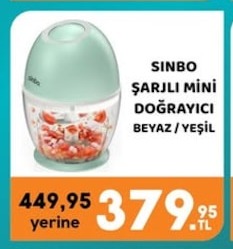 Sinbo Şarjli Mini Doğrayici Beyaz/Yeşil