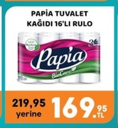 Papia Tuvalet Kağıdı 16'Lı Rulo