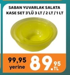 Saban Yuvarlak Salata Kase Set 3'Lü 3 Lt / 2 Lt / 1 Lt
