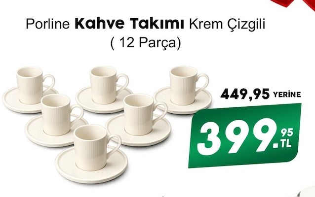 Porline Kahve Takımı Krem Çizgili (12 Parça)