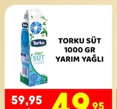 Torku Süt 1000 Gr Yarım Yağlı