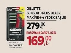 Gillette Sensor 3 Plus Black Makine + 4 Yedek Başlık