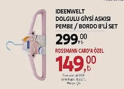 Ideenwelt Dolgulu Giysi Askısı Pembe / Bordo 8'Li Set