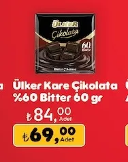 Ülker Kare Çikolata %60 Bitter 60 Gr