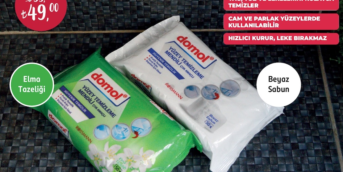 Domol Yüzey Temizleme Mendili Yeşil Elma Tazeliği 50 Adet
