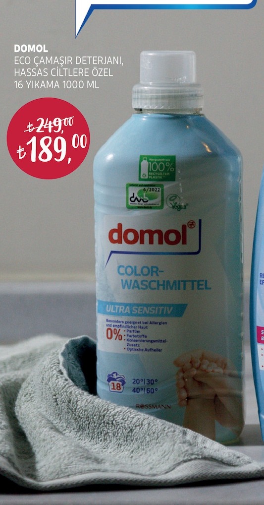 Domol Eco Çamaşır Deterjanı Hassas Ciltlere Özel Renkli Yıkama 1000 Ml