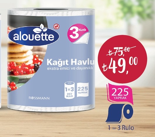 Alouette Kağıt Havlu 3 Katlı Ekstra Emici Ve Dayanıklı 225 Yaprak