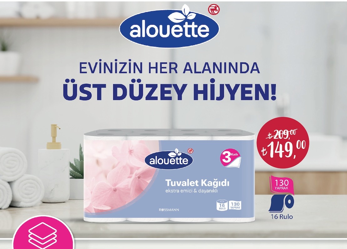 Alouette Tuvalet Kağıdı 3 Katlı Ekstra Emici Ve Dayanıklı 130 Yaprak