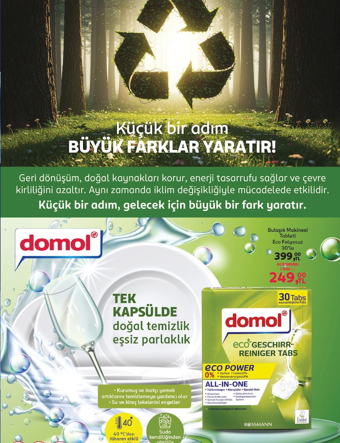 Domol Bulaşık Makinesi Tableti Eco Folyosuz 30'Lu