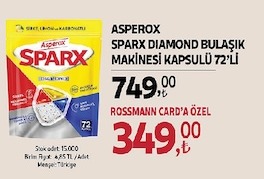 Asperox Sparx Diamond Bulaşık Makinesi Kapsülü 72'Li