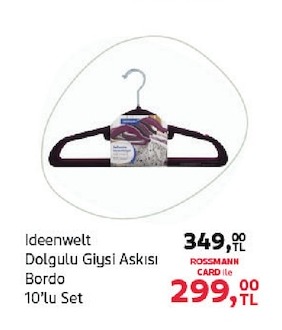 Ideenwelt Dolgulu Giyim Askısı Bordo 10'Lu Set