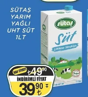Sütaş Yarim Yağli Uht Süt 1Lt