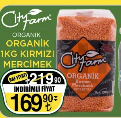City Farm Organik 1Kg Kirmizi Mercimek