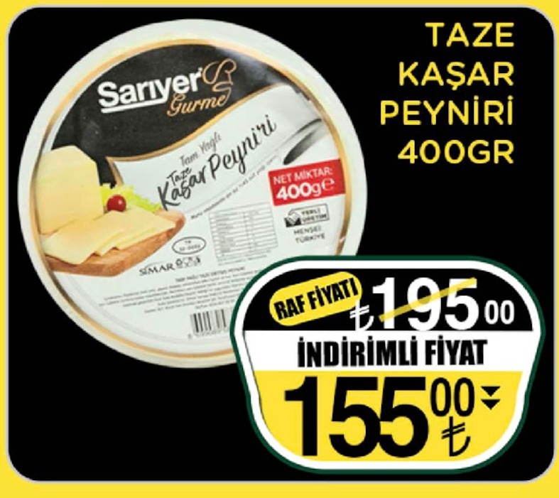 Sarıyer Gurme Taze Kaşar Peyniri 400Gr