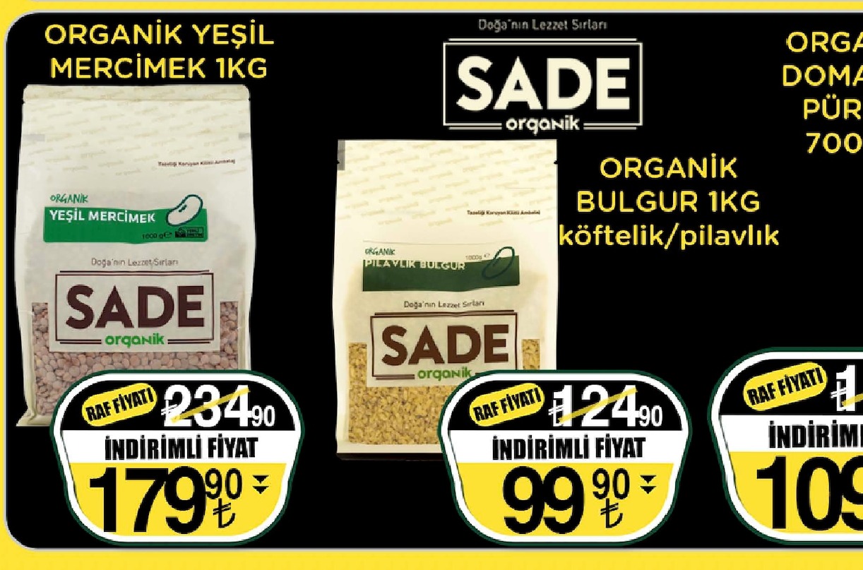 Sade Organik Yeşil Mercimek 1Kg