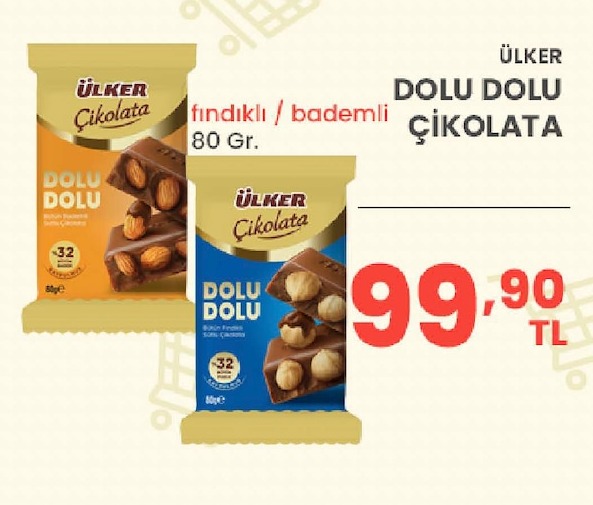 Ülker Dolu Dolu Çikolata Fındıklı / Bademli 80G