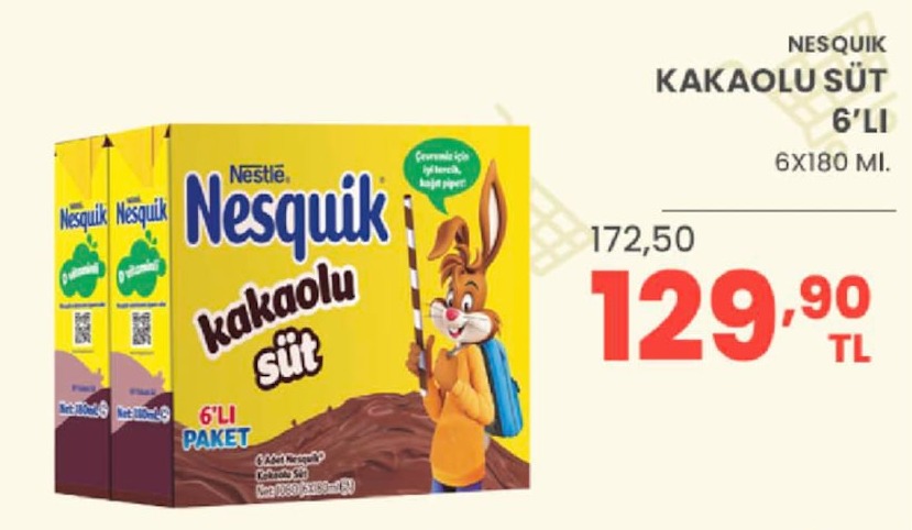 Nesquik Kakaolu Süt 6'Lı Paket 6X180 Ml