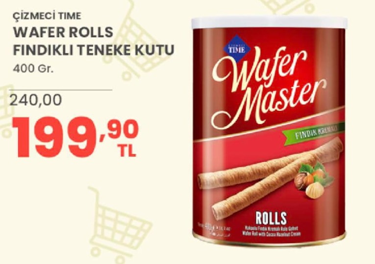 Çizmeçi Time Wafer Rolls Fındıklı Teneke Kutu 400 Gr