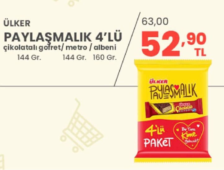 Ülker Paylaşmalık 4'Lü Çikolatalı Gofret/ Metro / Albeni 144 Gr