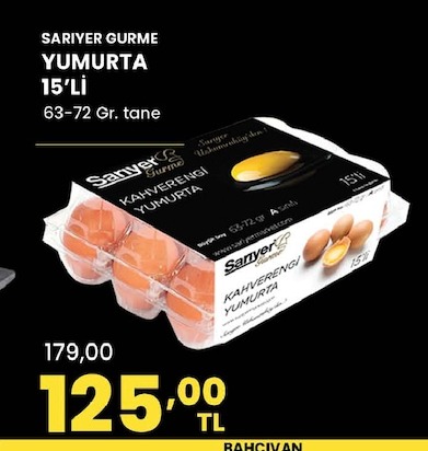 Sariyer Gurme Yumurta 15'Li 63-72 Gr. Tane