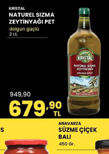 Kristal Naturel Sızma Zeytinyağı Pet Dolgun Güçlü 2 Lt.
