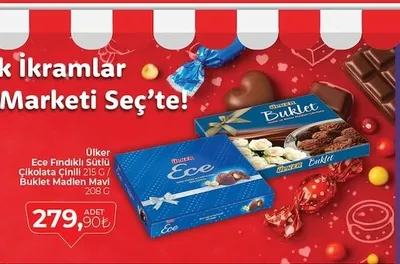Ülker Ece Fındıklı Sütlü Çikolata Çinili 215 G/ Buklet Madlen Mavi 208 G