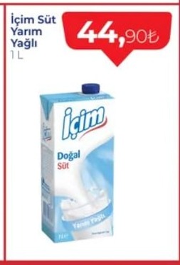 Içim Süt Yarım Yağlı 1 L