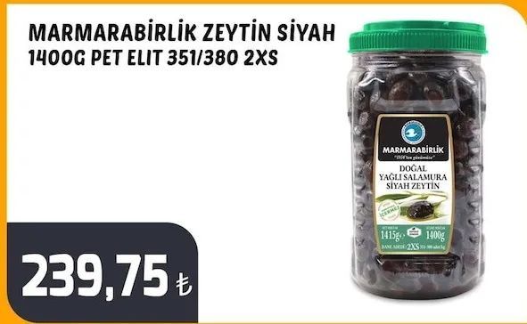 Marmarabirlik Zeytin Siyah 1400G Pet Elit 351/380 2Xs