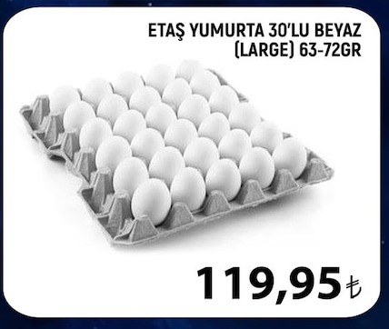 Etaş Yumurta 30'Lu Beyaz (Large) 63-72Gr