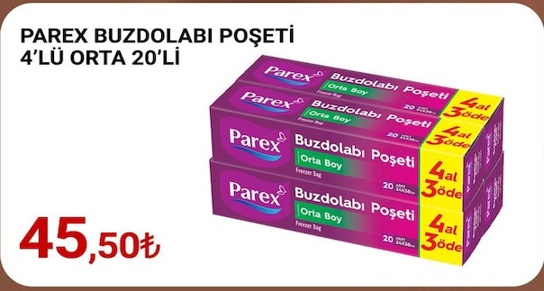 Parex Buzdolabı Poşeti 4'Lü Orta 20'Li