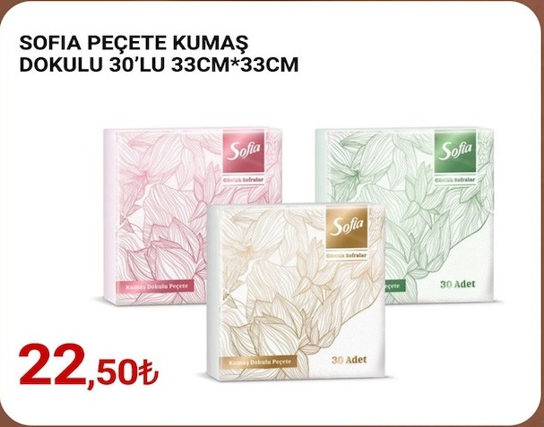 Sofia Peçete Kumaş Dokulu 30Lu 33*33Cm