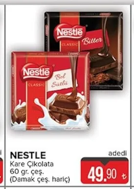 Nestle Kare Çikolata 60 Gr. Çeş. (Damak Çeş. Hariç)