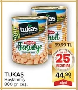 Tukaş Haşlanmış Fasulye 800 Gr. Çeşit