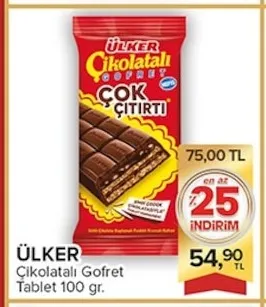 Ülker Çikolatalı Gofret Tablet 100 Gr.