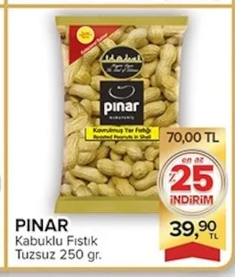 Pınar Kabuklu Fıstık Tuzsuz 250 Gr.