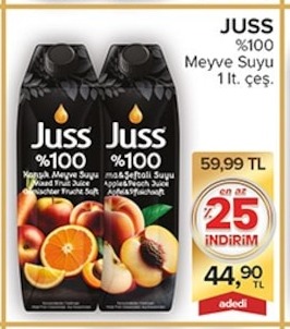 Juss %100 Meyve Suyu 1 Lt. Çeş.
