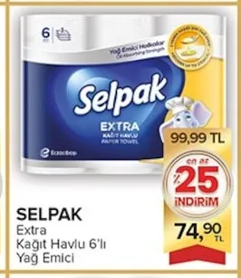 Selpak Extra Kağıt Havlu 6'Lı Yağ Emici